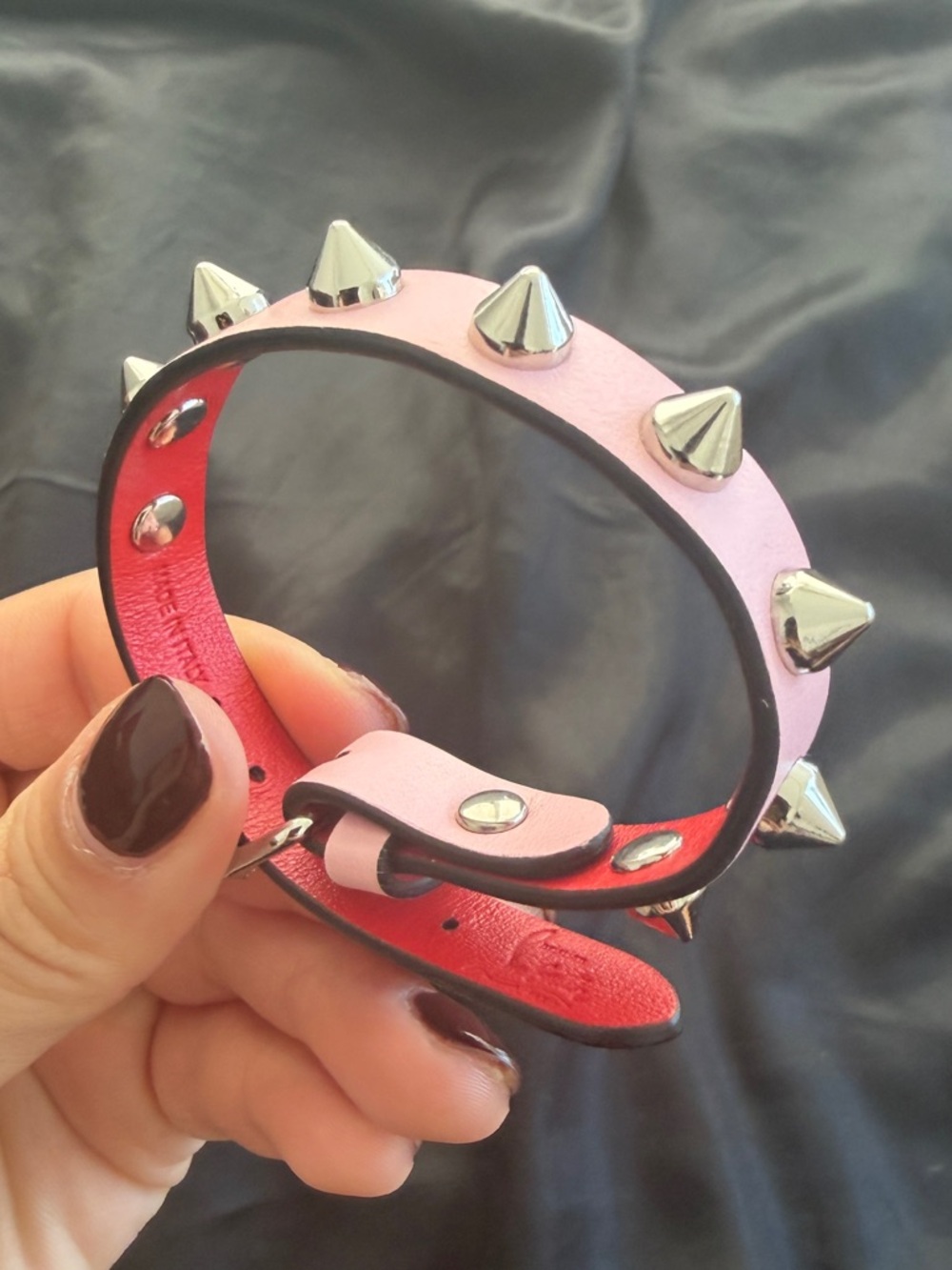 Christian Louboutin Pink Spiked Leather Bracelet with Silver Studs